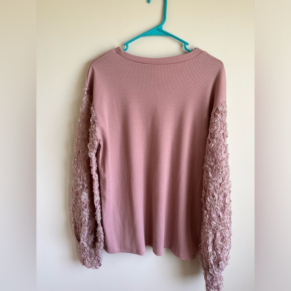NWT Grace + Emma Mauve/Light Pink Mesh Sleeve Ribbed Top Long Sleeve Medium - Picture 2 of 9